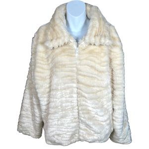 21. Coastlines Canada Faux Fur Soft Furry Silky Cream White Teddy Zip Up Jacket